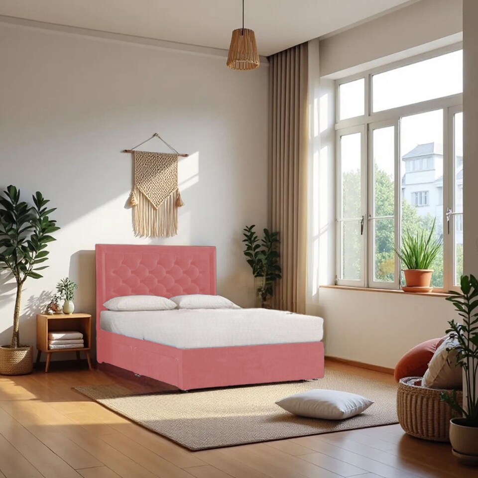 image 1 of Ellis Plush Bed Set With Mattress, 2 Drawers Same Side & 24"Headboard