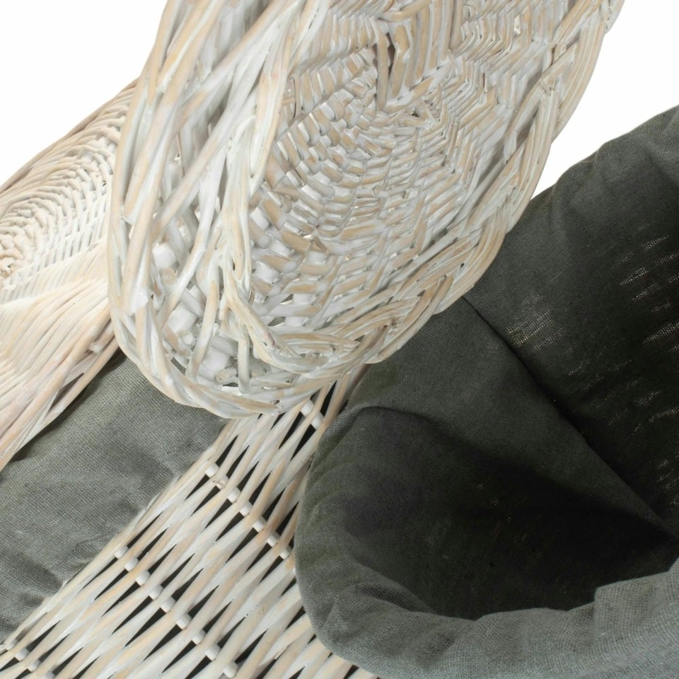 image 1 of Large Round White Wash Laundry Hamper with Grey Sage Lining | Grey | Grey