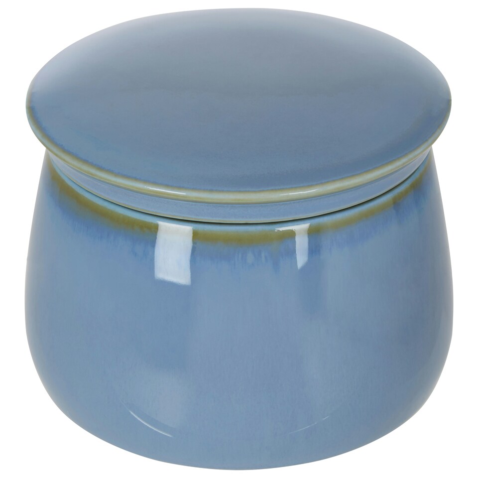 image 1 of Interiors By Premier Glossy Blue Porcelain Sugar Pot With Matching Lid, Glazed Finish Sugar Jar,Tapered Rounded Sugar Canister Blue