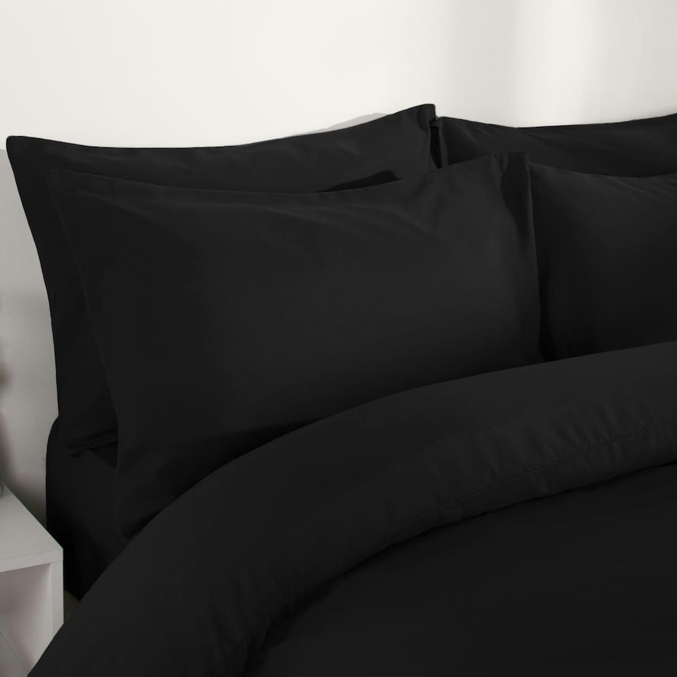 image 1 of OHS Microfibre Soft Plain Duvet Cover and Pillowcase Set, Single - Black
