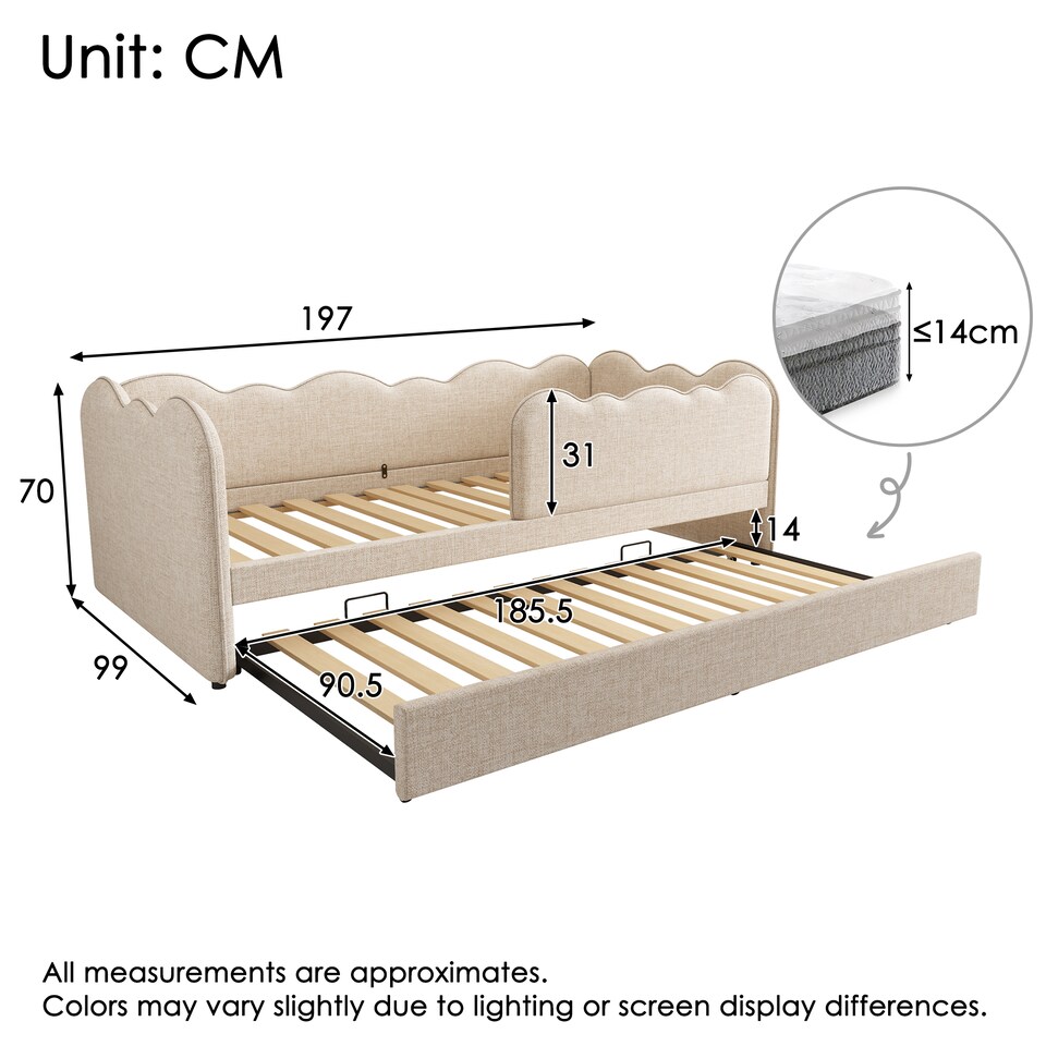 image 1 of 3ft Single Daybed Frame with Slatted Base, Multi-Functional Bed for Adults & Children