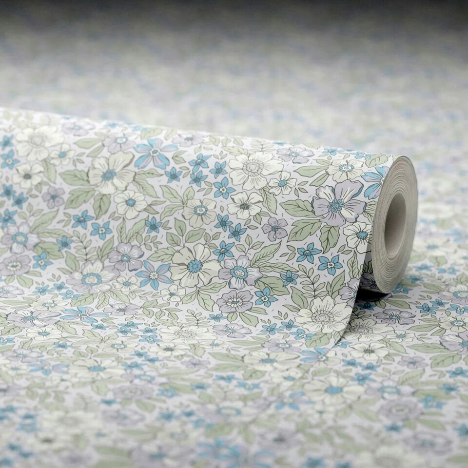image 1 of Ditsy Gardenia Wallpaper in Soft Lilacs and Sage Multi