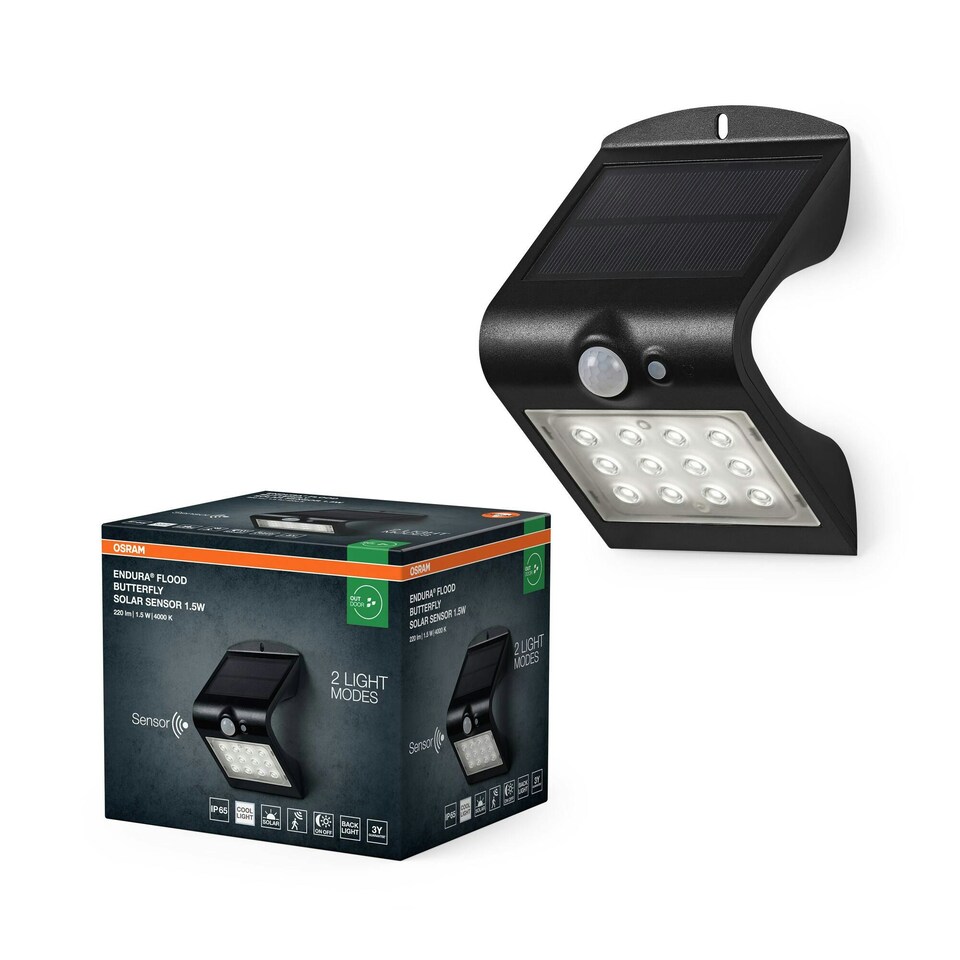 image 1 of OSRAM ENDURA Solar Sensor Floodlight Black 1.5W 200lm Black