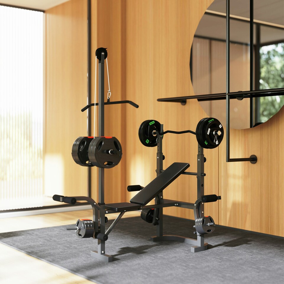 image 1 of SPORTNOW Multi-Exercise Incline/Flat Weight Bench with Bench Press Rack
