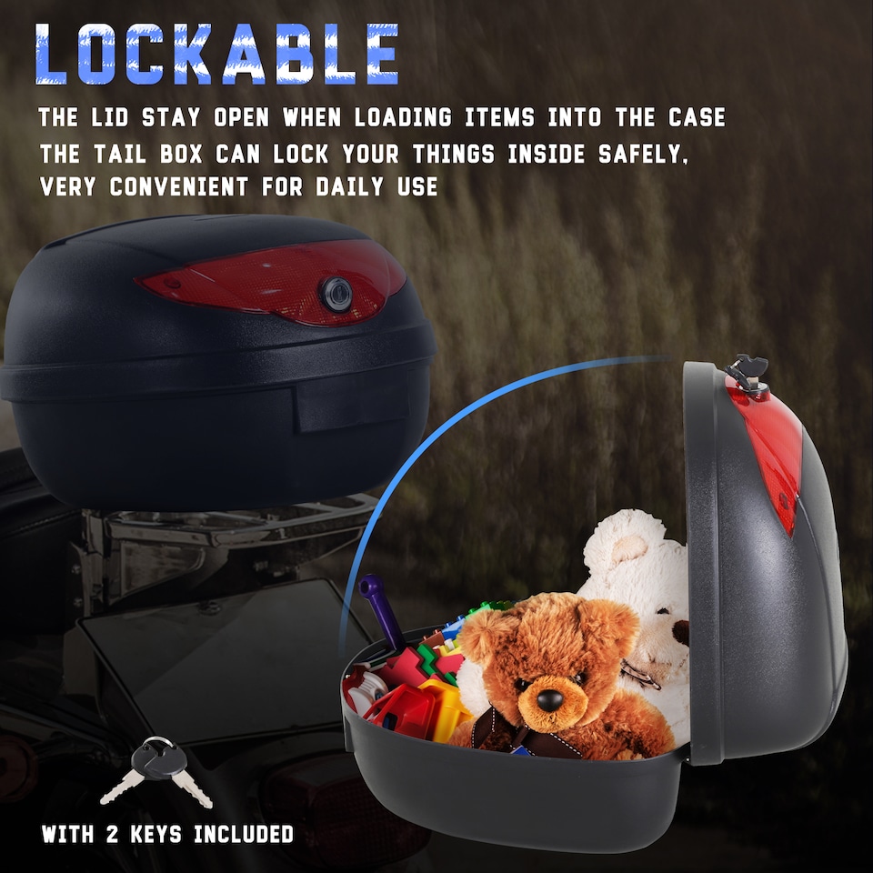 image 1 of HOMCOM 24L Motorcycle Trunk Tail Box Luggage Case with Two Keys and Plate