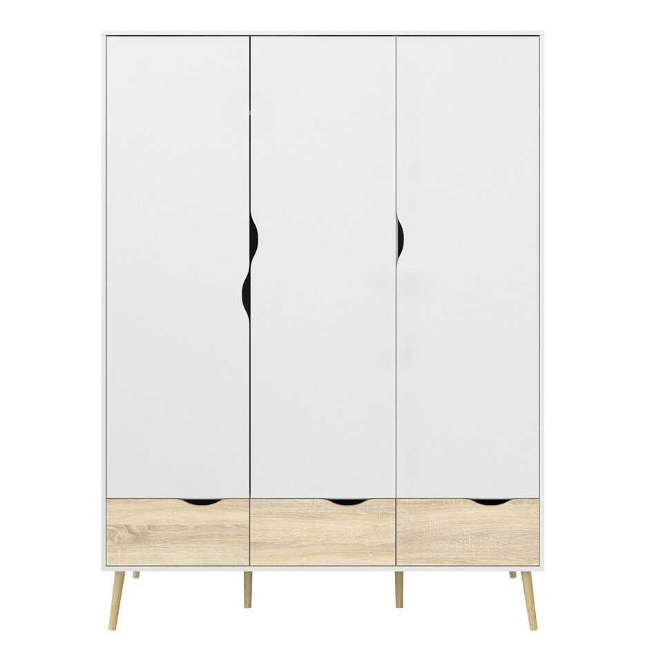 image 1 of Oslo Wardrobe 3 Doors 3 Drawers in White and Oak