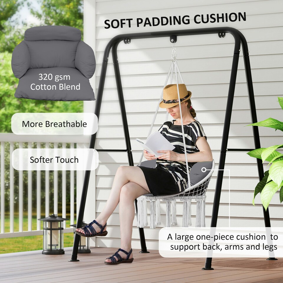 image 1 of Outsunny Hammock Chair, Boho Hanging Swing Chair with Cushion, Dark Grey 