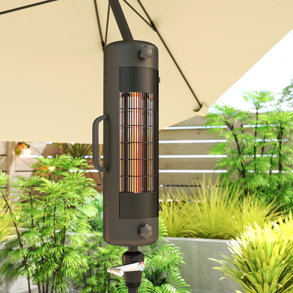 image 1 of Outsunny Electric Umbrella Parasol Mounted Patio Heater for 25-70 mm Poles, 2000 W Outdoor Garden Heater with 2 Heat Setting, 6 ㎡ Coverage, Tip-Over Protection, Black