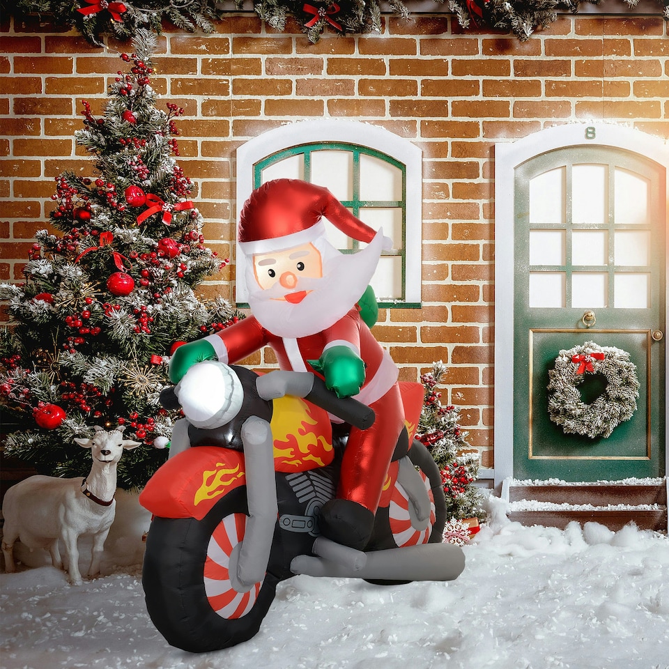 image 1 of Outsunny 5.6FT Christmas Blow Up Santa Claus Riding Motorcycle w/ LED Lights