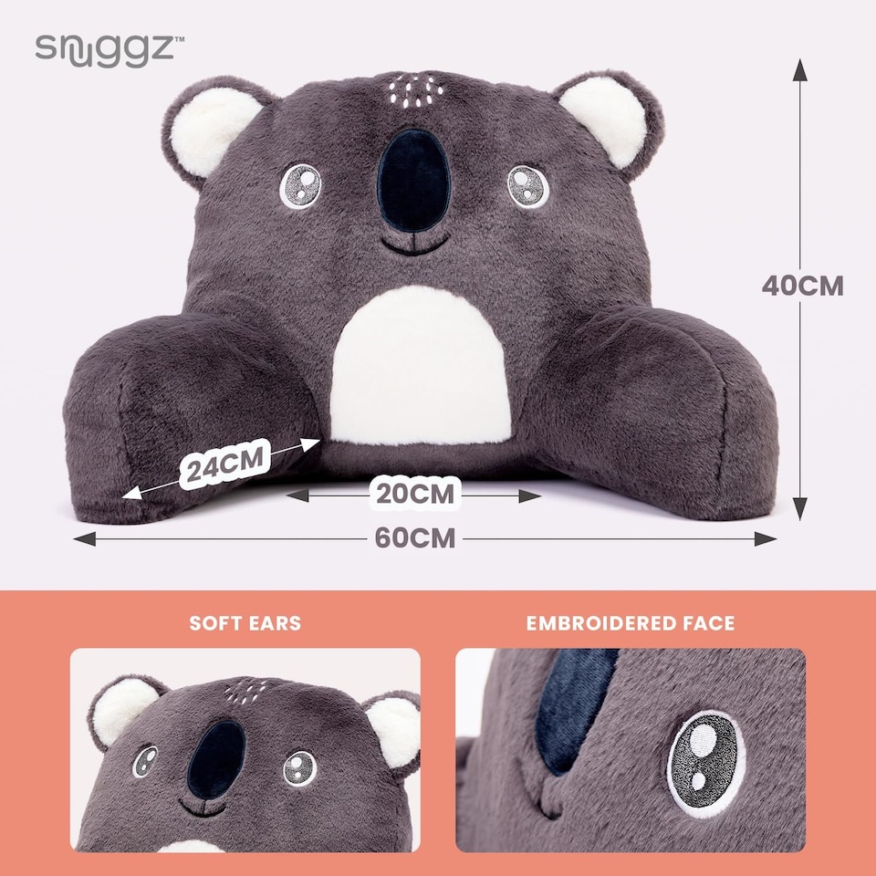 image 1 of Snuggz Koala Cuddle Cushion Reading Pillow with Carry Handle 3D Novelty Design Back Support Soft Cosy Bed Pillow - 60 x 40 x 35 cm