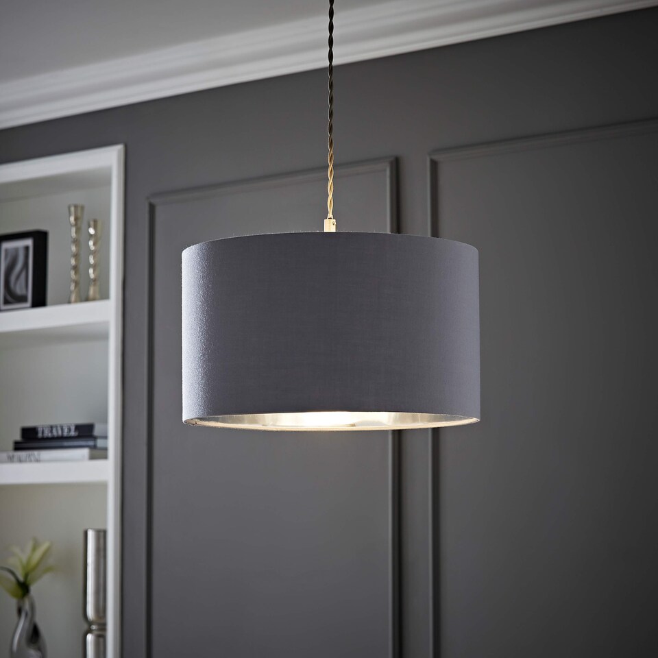 image 1 of ValueLights Reni Large Grey And Chrome Ceiling Pendant Shade | Grey