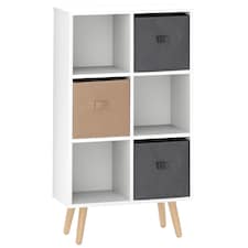 HOMCOM Freestanding 6 Cube Storage Cabinet Unit w 3 Fabric Drawers Handles Home Office Organisation Shelves Furniture