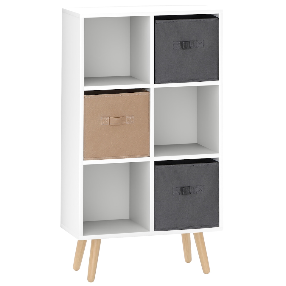 image 1 of HOMCOM Freestanding 6 Cube Storage Cabinet Unit w  3 Fabric Drawers Handles Home Office Organisation Shelves Furniture