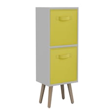 White 2-Tier 2-Drawer Cube Shelving Unit with Scandinavian Legs | Yellow | Yellow & Pine | 1