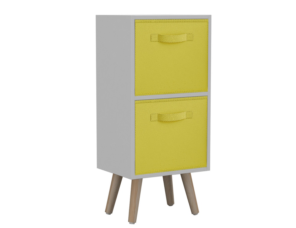 image 1 of White 2-Tier 2-Drawer Cube Shelving Unit with Scandinavian Legs | Yellow | Yellow & Pine | 1