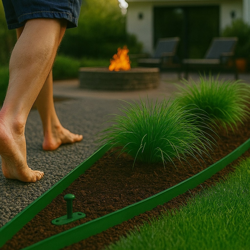 image 1 of Harbour Housewares Flexible Plastic Lawn & Path Edging with 200 Pegs & Mallet - 50m x 4cm - Green | Green | Green | 5