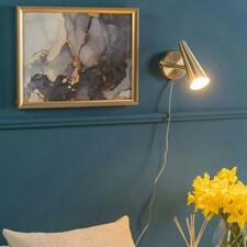 ValueLights Duke Plug in Brushed Antique Brass Cone Easy Fit Wall Light with Adjustable Head - Bulb Included