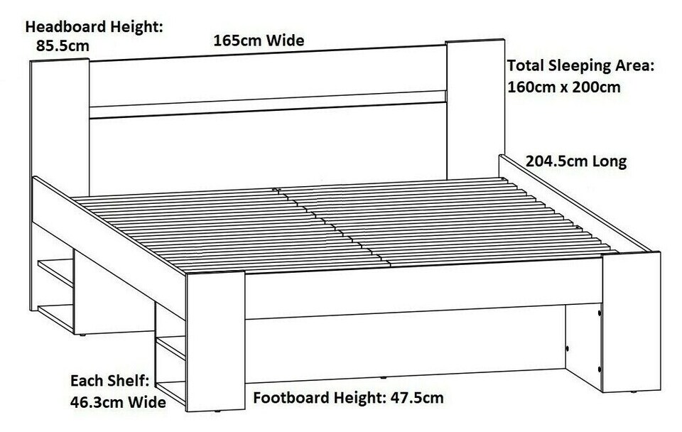 image 1 of King Size Bed Storage Shelves Dark Oak Headboard Built In Shelving 160cm Euro Wooden Slats Nepo