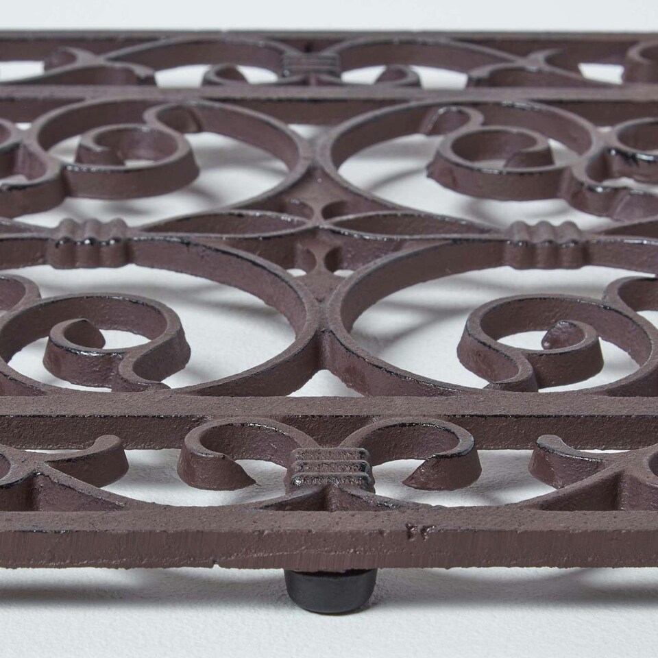 image 1 of Homescapes Cast Iron Door Mat Brown Rectangular Parisian Design