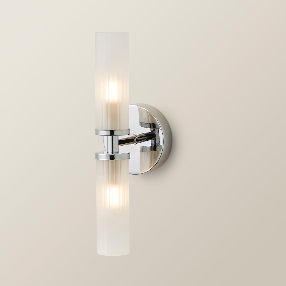 image 1 of ValueLights Canya Chrome 2 Way IP44 Frosted Glass Wall Light & Bulbs | Silver