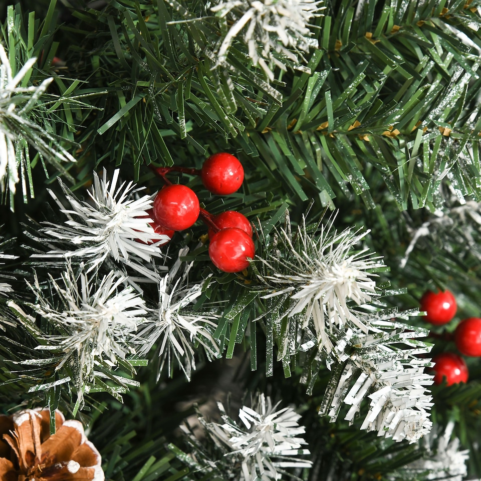 image 1 of HOMCOM 6FT Artificial Christmas Tree mas Pencil Tree with Red Berries and Pinecones Holiday Home Indoor Decoration with Foldable Feet, Green