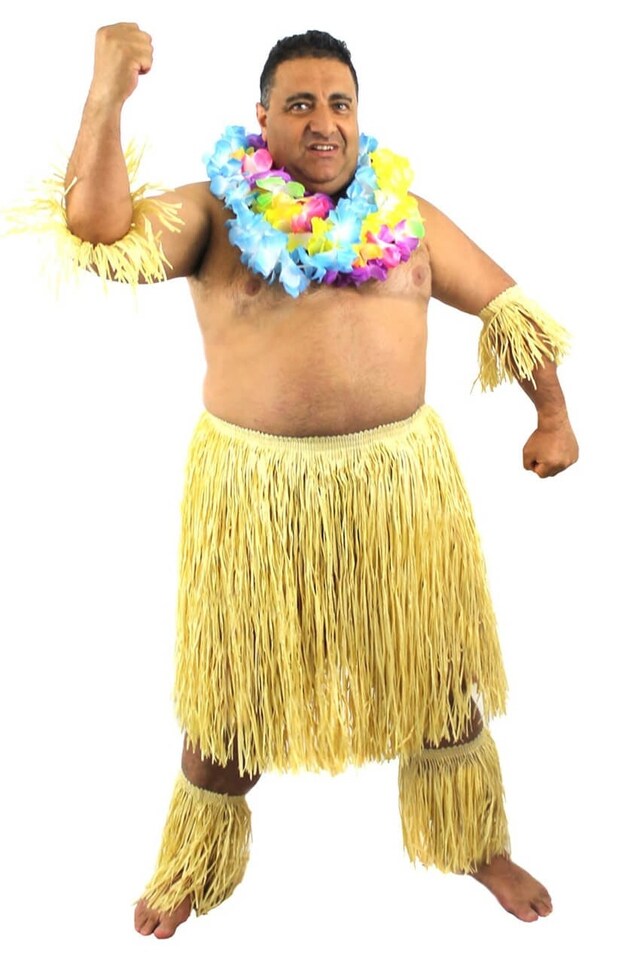 image 1 of Men's Zulu Hawaiian Fancy Dress Set – Grass Skirt & Cuffs | Multi | One Size