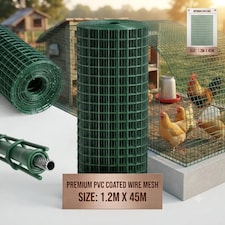 Green PVC Coated Chicken Wire Mesh 1” x 1” Fencing Garden Barrier Metal Fence - 1.2M x 45M