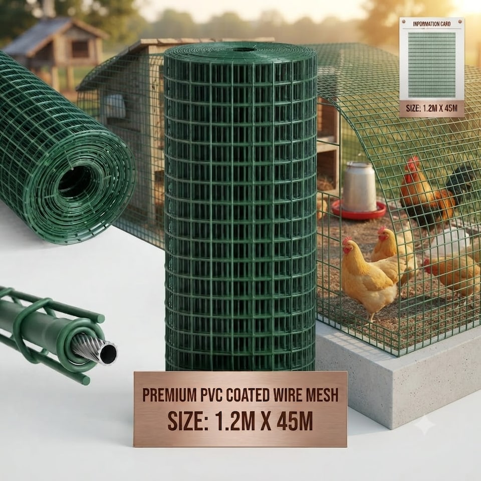 image 1 of Green PVC Coated Chicken Wire Mesh 1” x 1” Fencing Garden Barrier Metal Fence - 1.2M x 45M