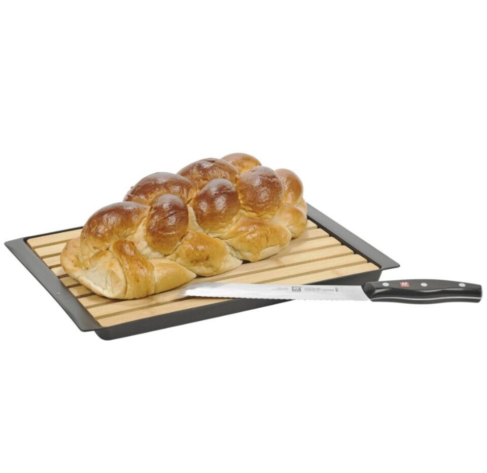 image 1 of Bamboo Wooden Cutting Board With Crumb Catcher Tray Bread Chopping Slicing Board | Multi