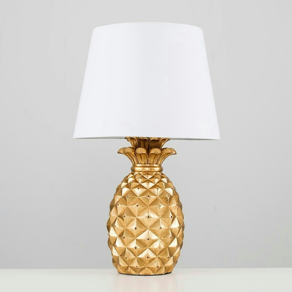 image 1 of ValueLights Pair Of Contemporary Pineapple Design Gold Effect Table Lamps With White Shades