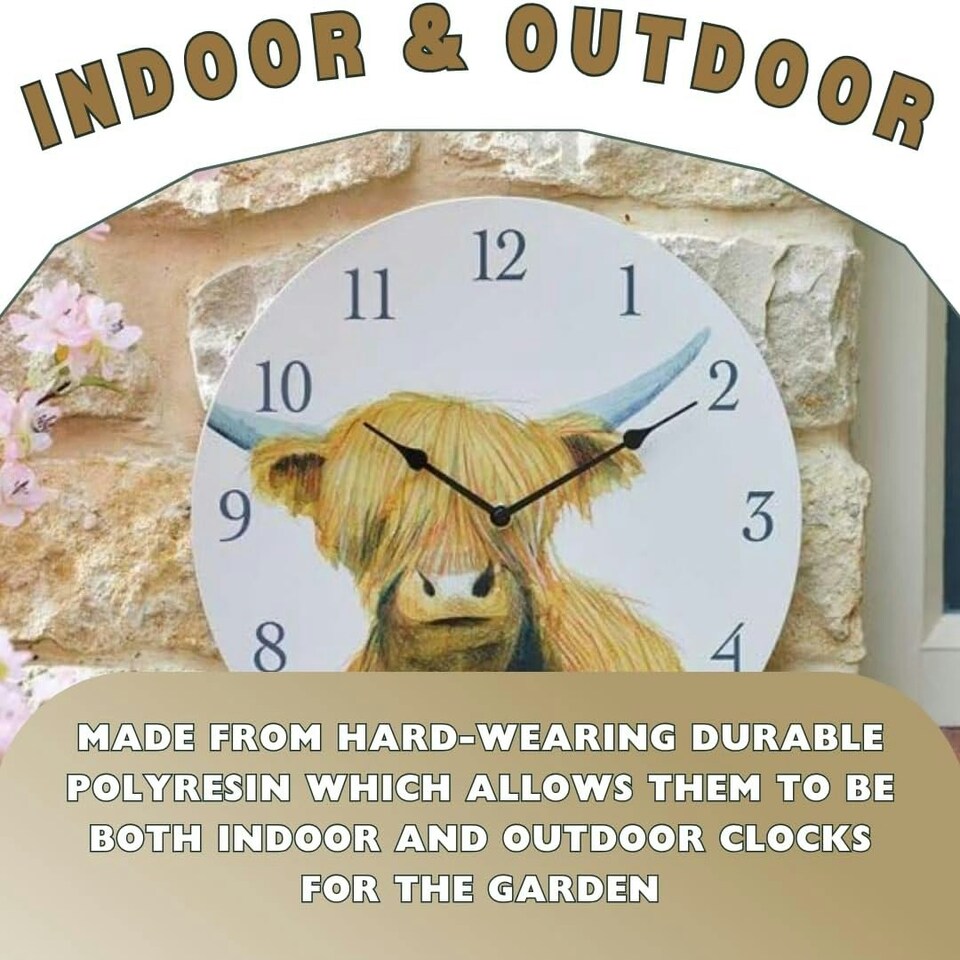 image 1 of Marco Paul 30cm Hand Painted Highland Cow Clock Multi