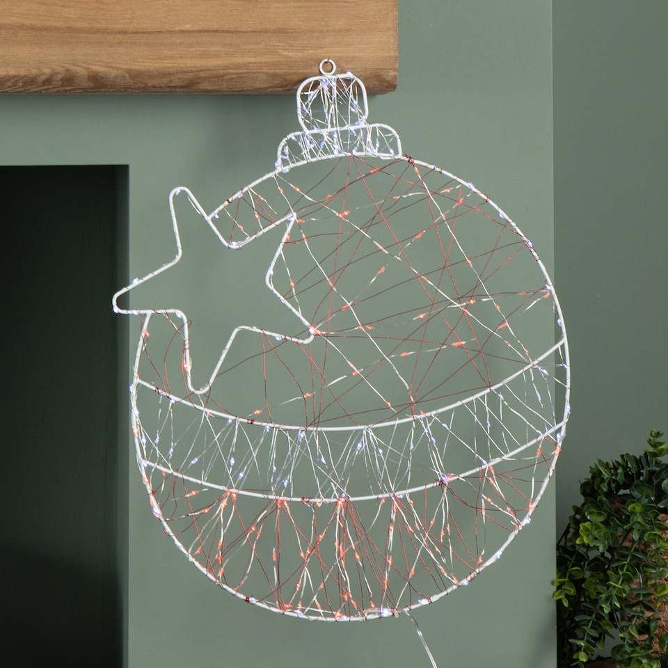 image 1 of 52cm x 42cm Light up Christmas Ball Dewdrop Silhouette with Twinkling Red and White LEDs