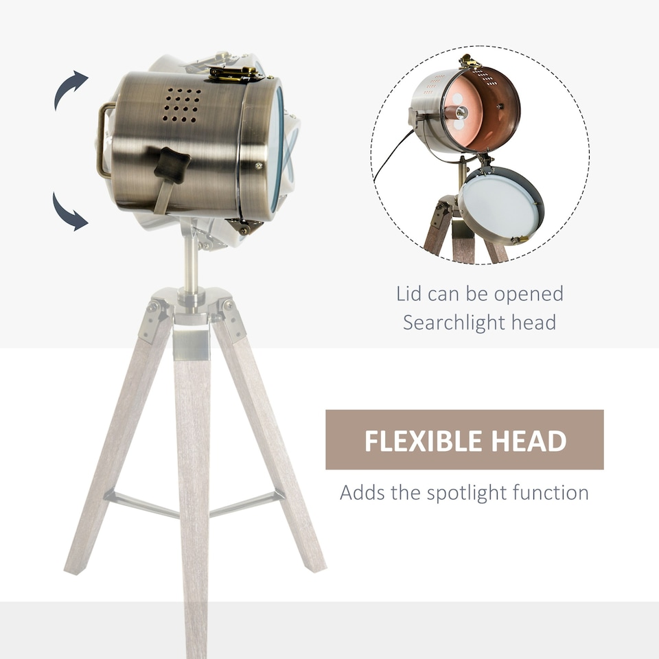 image 1 of HOMCOM Vintage Tripod Table Desk Lamp Bedside Light Copper Finish Wooden Base
