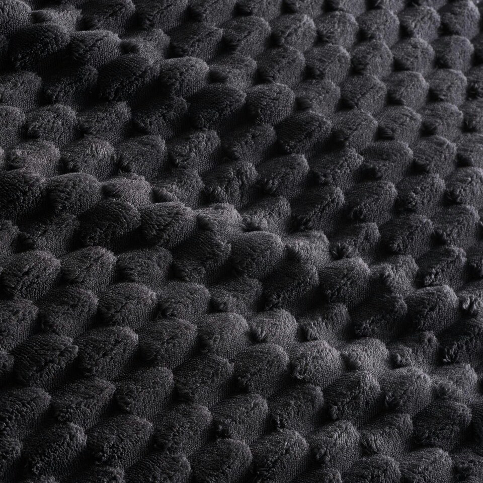 image 1 of OHS Luxury Waffle Textured Fleece Duvet Cover and Pillowcase Bedding Set Grey | Charcoal | Super King