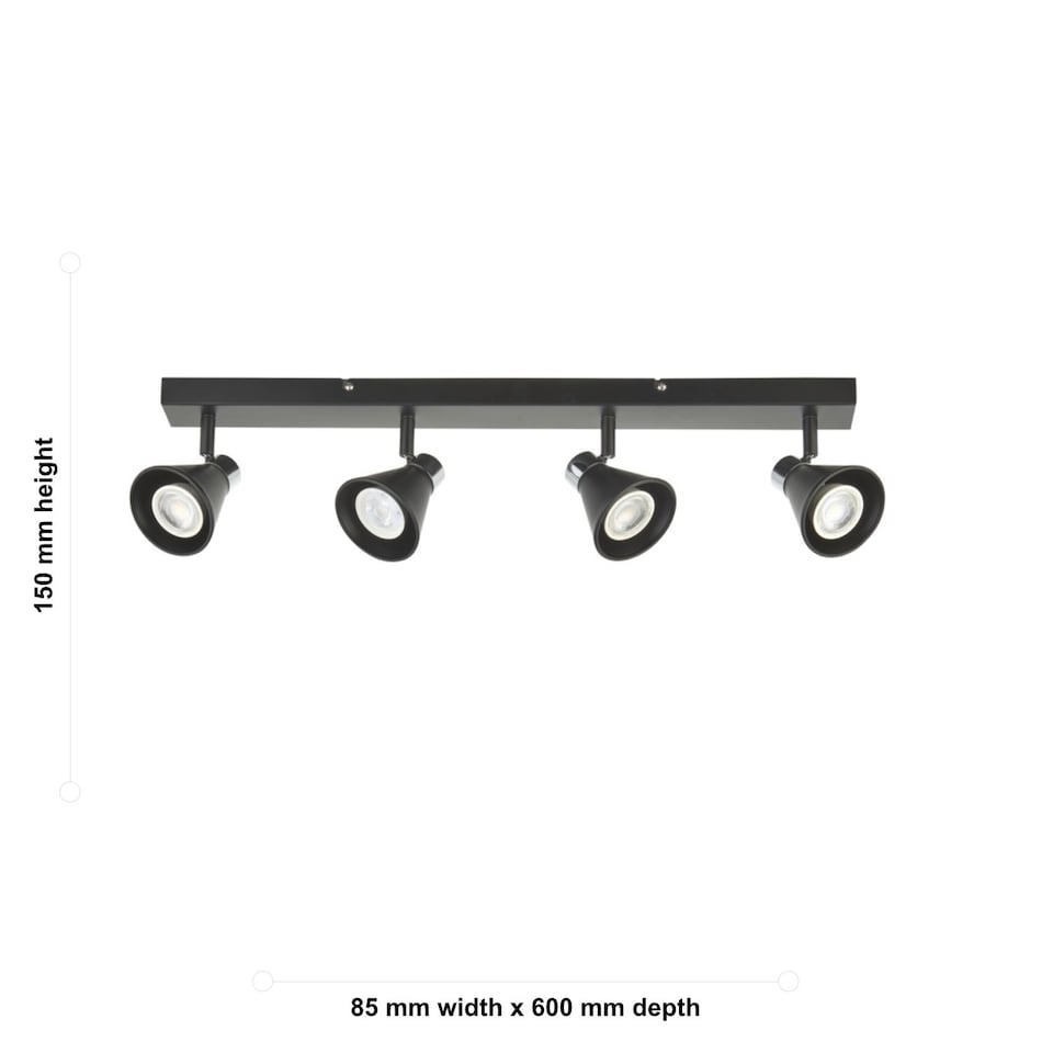 image 1 of Burton - Matt Black & Chrome Detail 4 Way Adjustable Ceiling Spotlight