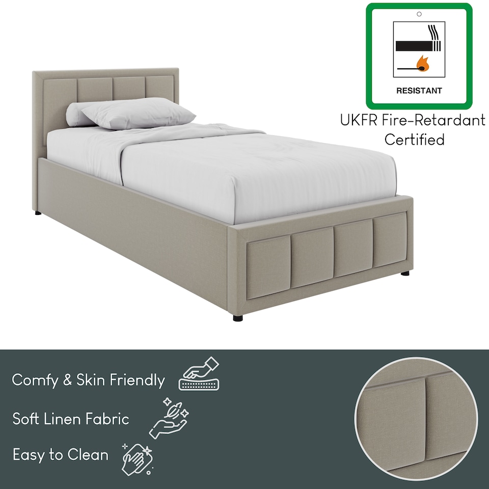 image 1 of Vida Designs Vanita Single Ottoman Lift Up Storage Space Fabric Bed Frame, Beige