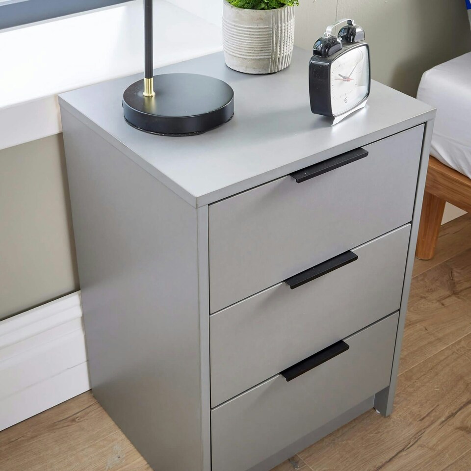image 1 of Bedside 3 Drawer Storage Grey Clothing Nightstand Organiser Bedroom Cabinet Unit