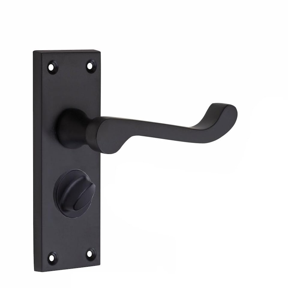 image 1 of Golden Grace Victorian Scroll Privacy Door Handle in Matt Black Finish with 3" Ball Bearing Hinges & 2.5" Tubular Latch - 120mm x 40mm Backplate Black