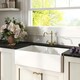 image 4 of Fireclay Kitchen Bundle - Double Bowl Stepped Weir Butler Sink, Wastes & French Classic Tap, 795mm - Brushed Brass - Balterley
