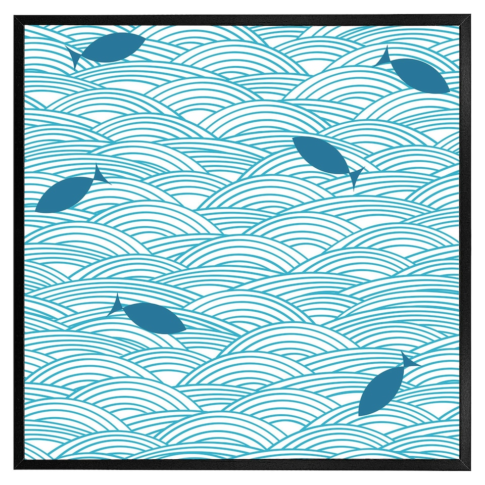 image 1 of Waves & fish (Picture Frame) Brown | Oak | S
