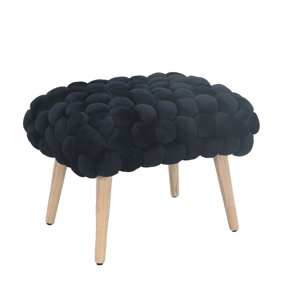 image 1 of Cushla Bubbly Velvet Small Footstool - Black