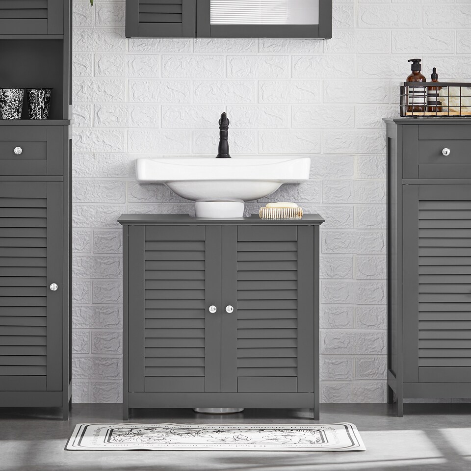image 1 of SoBuy FRG237-II-DG,Under Sink Bathroom Cabinet with Adjustable Shelves