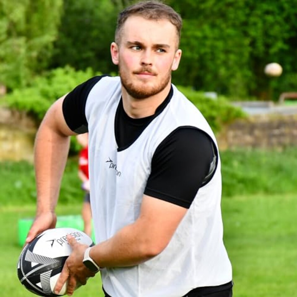 image 1 of Precision Momentum Rugby Training Ball, Premium Rubber, Hand-Stitched, All-Weather Grip, Extra Strong, Ideal For Clubs And Schools, White|Black|Grey, Size 3