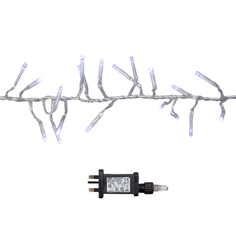 image 1 of 9.3m 720 LED Christmas Cluster String Lights with Timer in White on Clear Cable