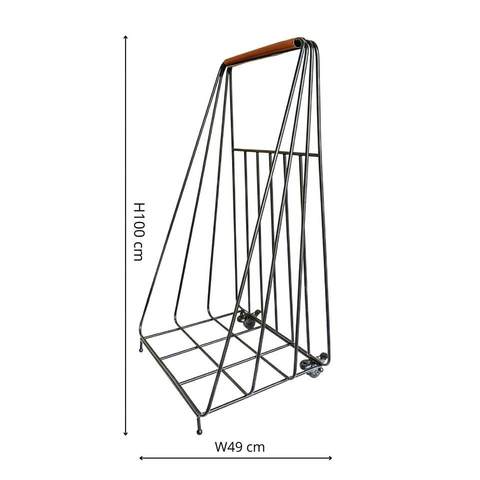 image 1 of Contempory Leather Handle Log Trolley N/A