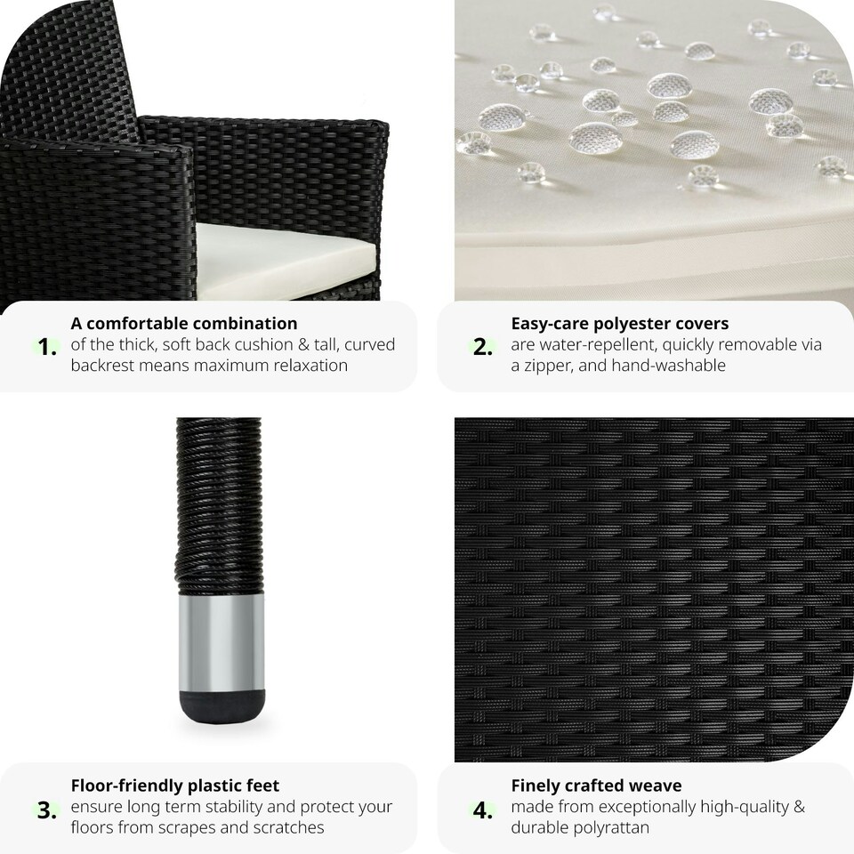image 1 of Garden Chair Nantes Set of 2 - durable polyrattan, 2 sets of cushion covers Black | Beige