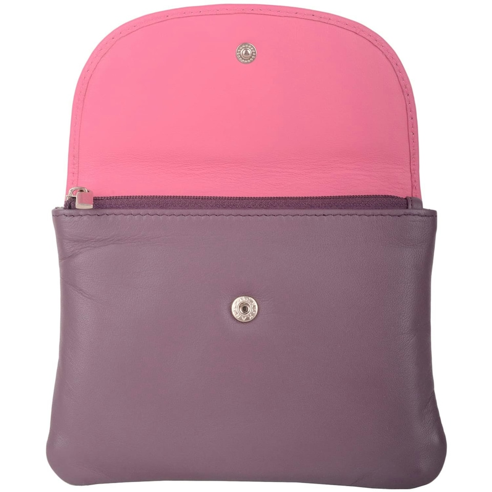 image 1 of Laser Cut Genuine Leather Credit Card Money Holder Wallet Purse Pink | Grape/Rose