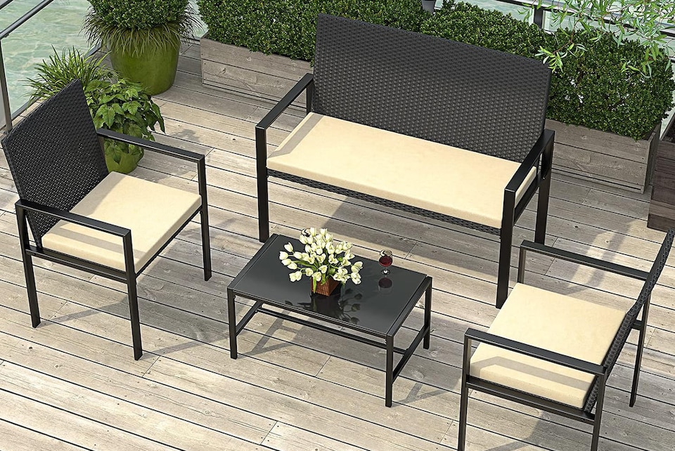 image 1 of Rattantree Rattan Garden Furniture Set 4 Piece Patio Sofa Set Black