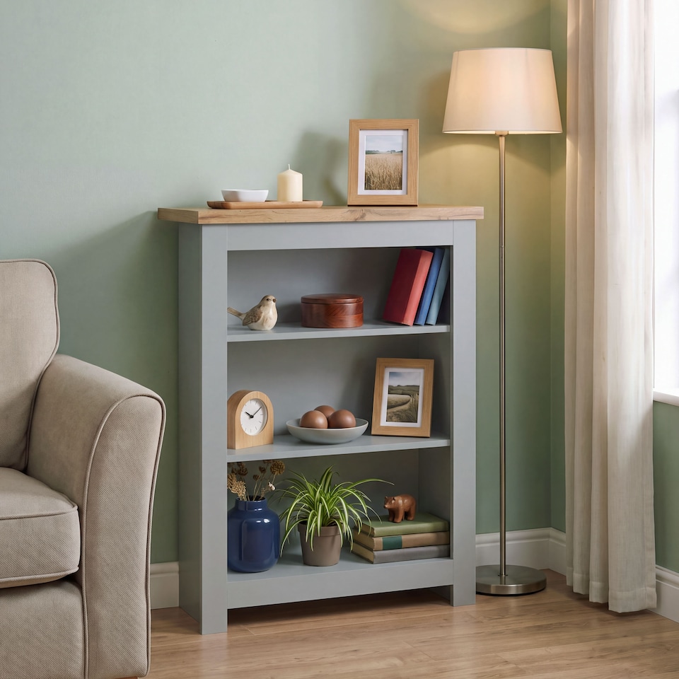 image 1 of Vida Designs Arlington 3 Tier Bookcase Shaker Style Display Storage, Grey & Oak
