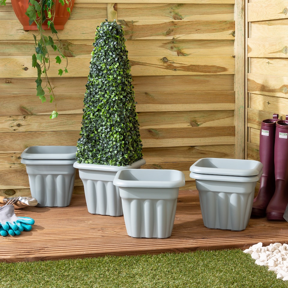 image 1 of Wham Vista 6 x 25cm Square Plastic Garden Planters | Grey | Upcycle Grey